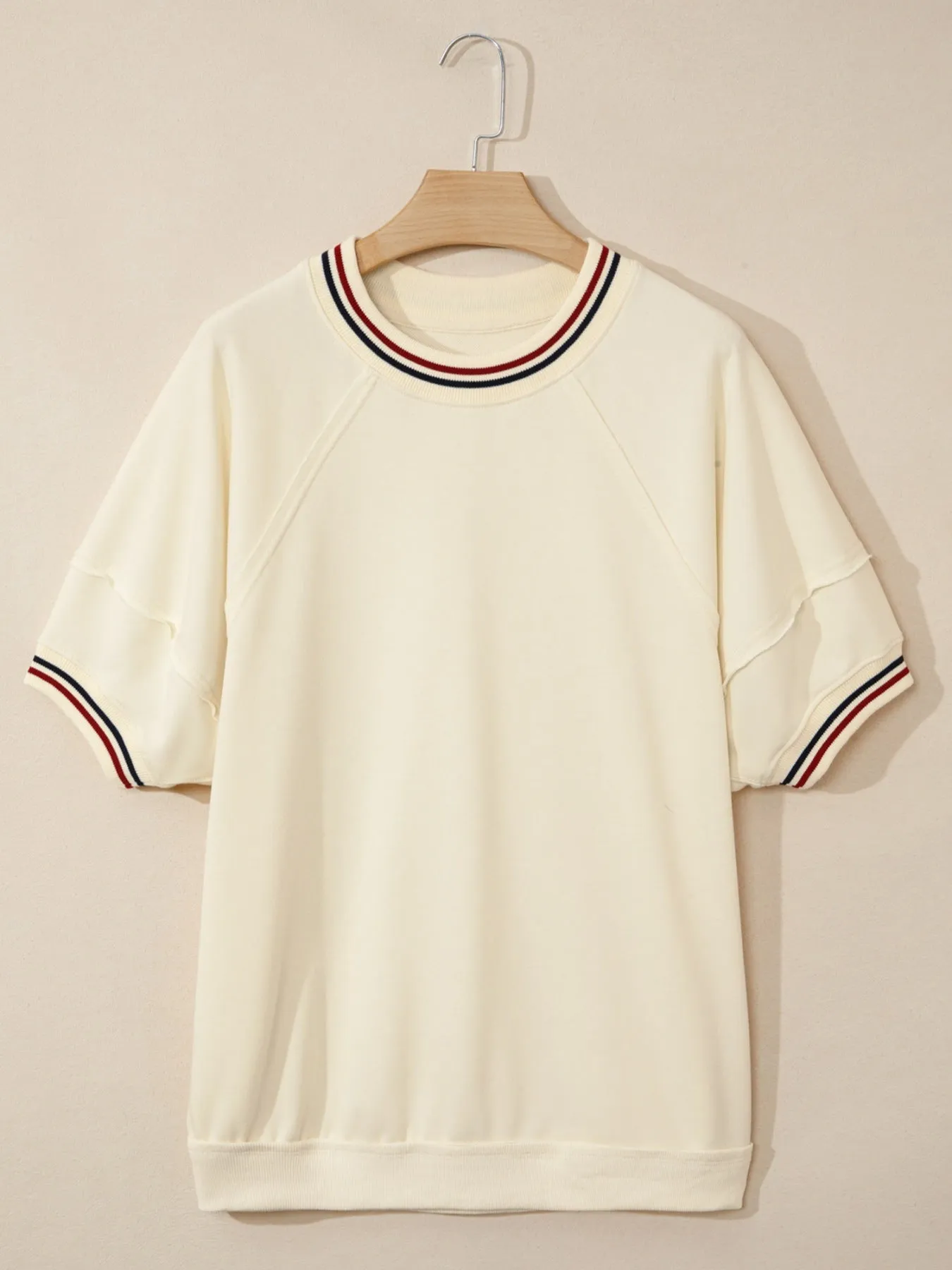 Contrast Varsity Striped Neckline Cuffed Short Sleeve Loose Tunic Top sold by Charming Charlie product image thumbnail 4