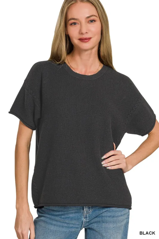 Zenana Viscose Round-neck Short Sleeve Sweater made by Trendsi