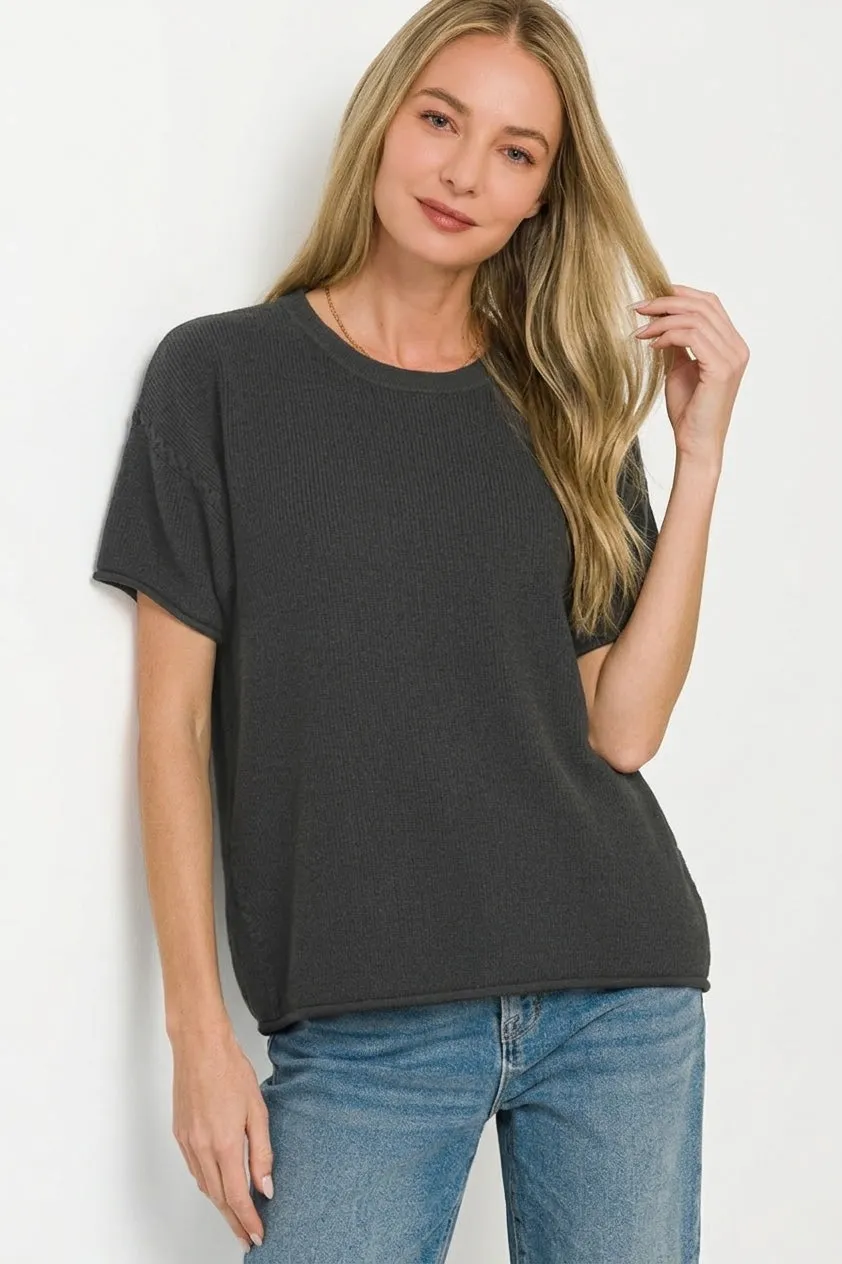 Zenana Viscose Round-neck Short Sleeve Sweater sold by Charming Charlie product image thumbnail 2
