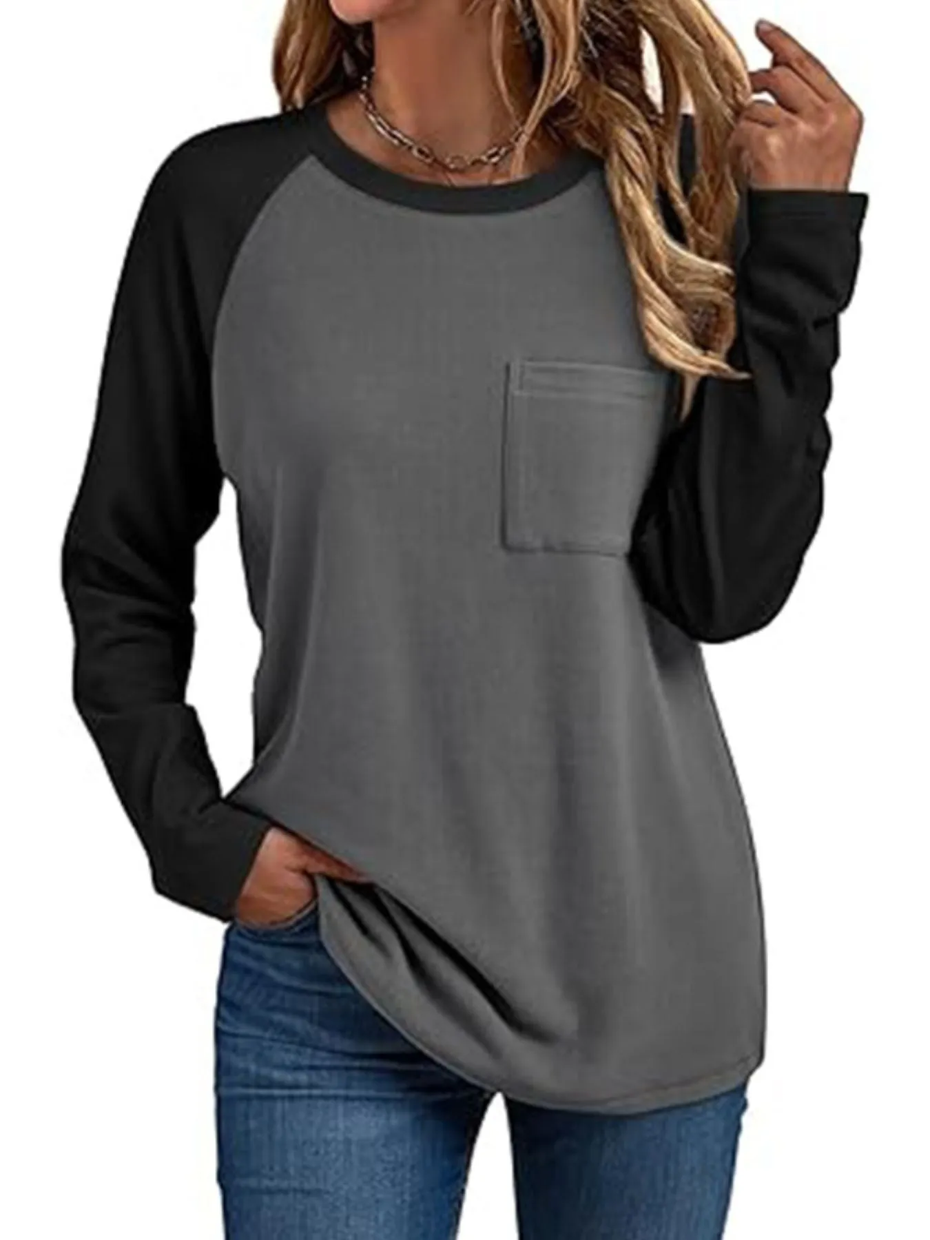 Round Neck Raglan Sleeve T-Shirt with Pocket sold by Charming Charlie product image thumbnail 3