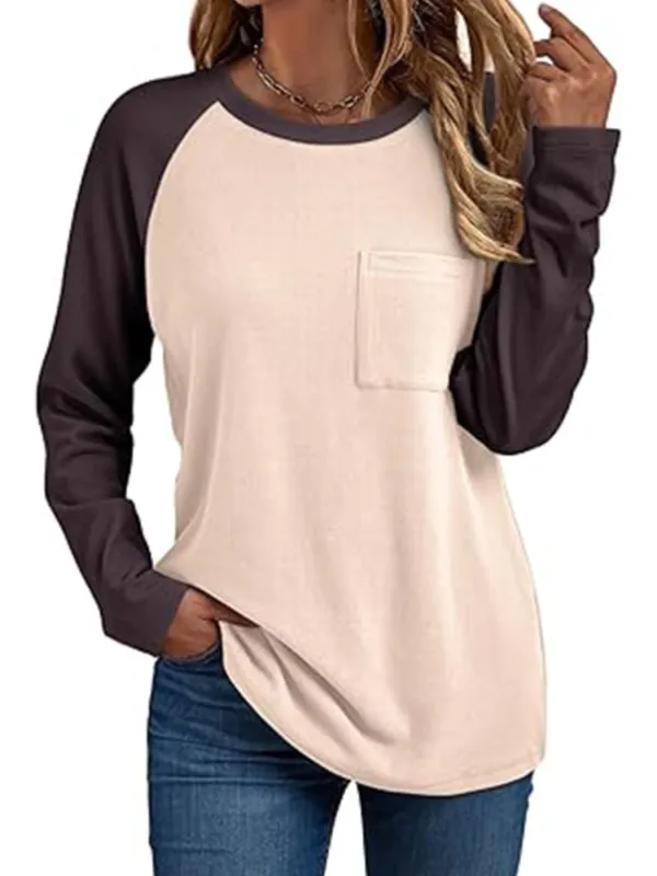 Round Neck Raglan Sleeve T-Shirt with Pocket made by Trendsi