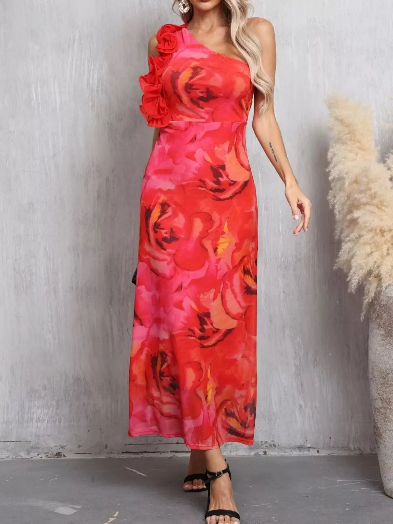 Floral Print One Shoulder Ruffle Trim Dress sold by Charming Charlie product image thumbnail 4