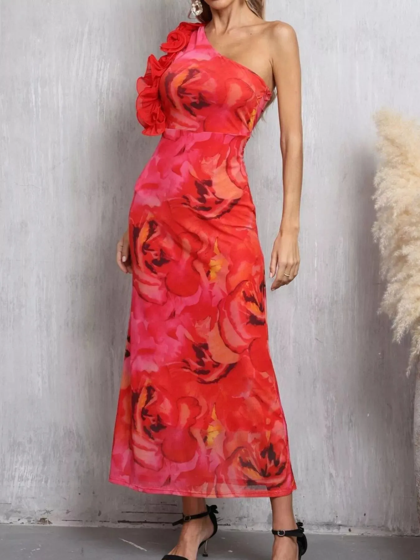 Floral Print One Shoulder Ruffle Trim Dress sold by Charming Charlie product image thumbnail 3