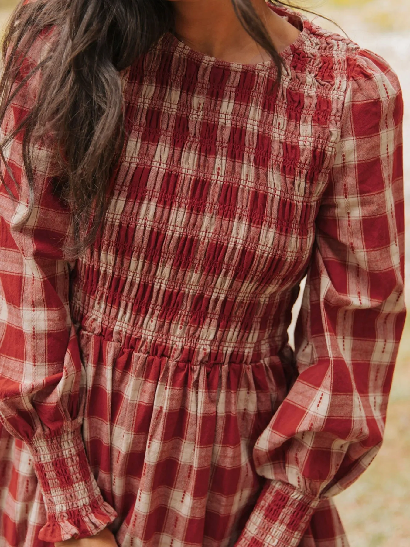 Plaid Print Smocked Puff Sleeve Mini Dress sold by Charming Charlie product image thumbnail 5