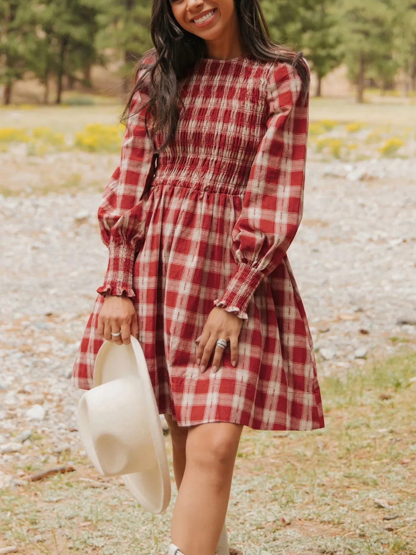 Plaid Print Smocked Puff Sleeve Mini Dress sold by Charming Charlie product image thumbnail 3
