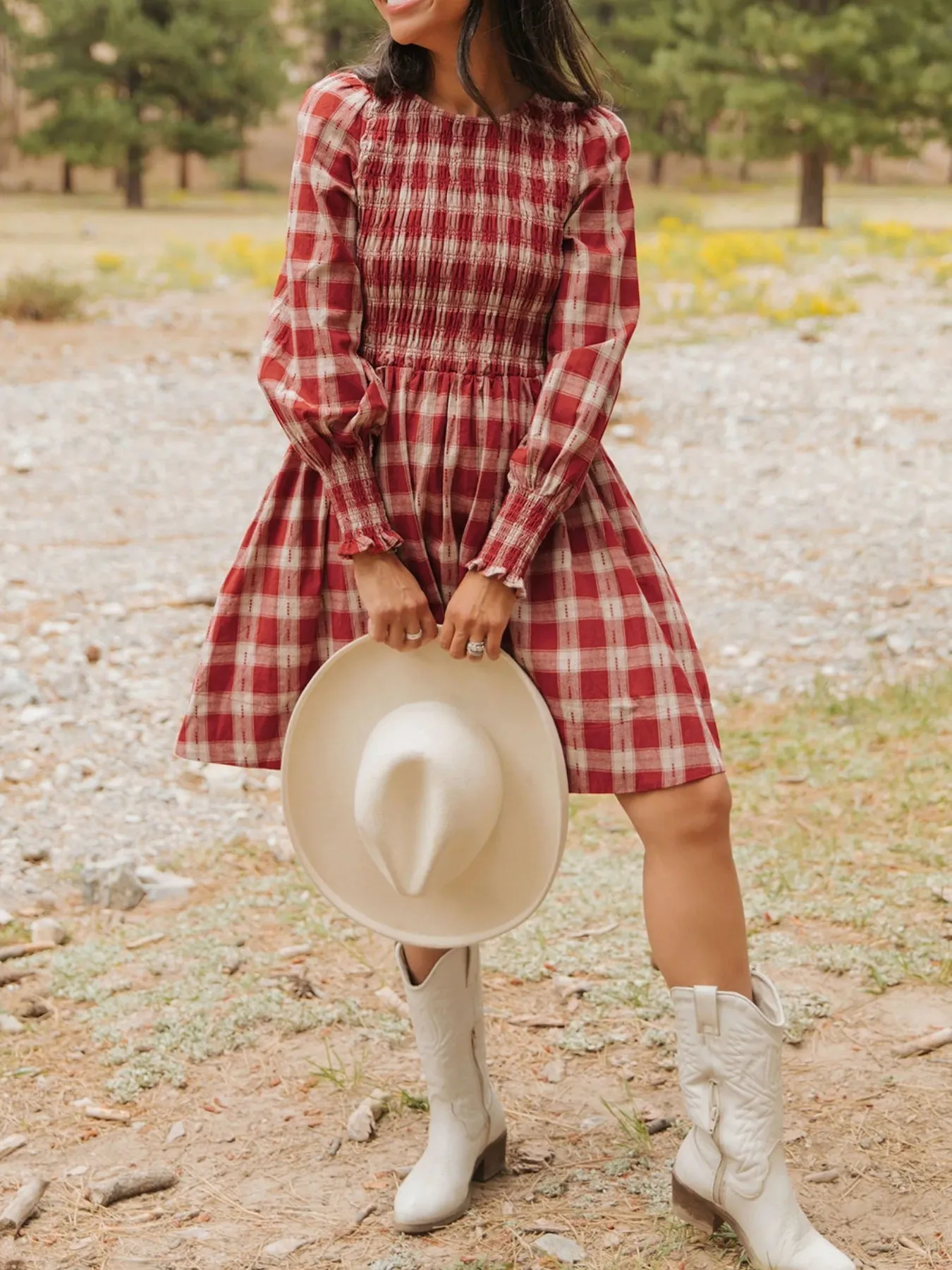 Plaid Print Smocked Puff Sleeve Mini Dress sold by Charming Charlie product image thumbnail 4
