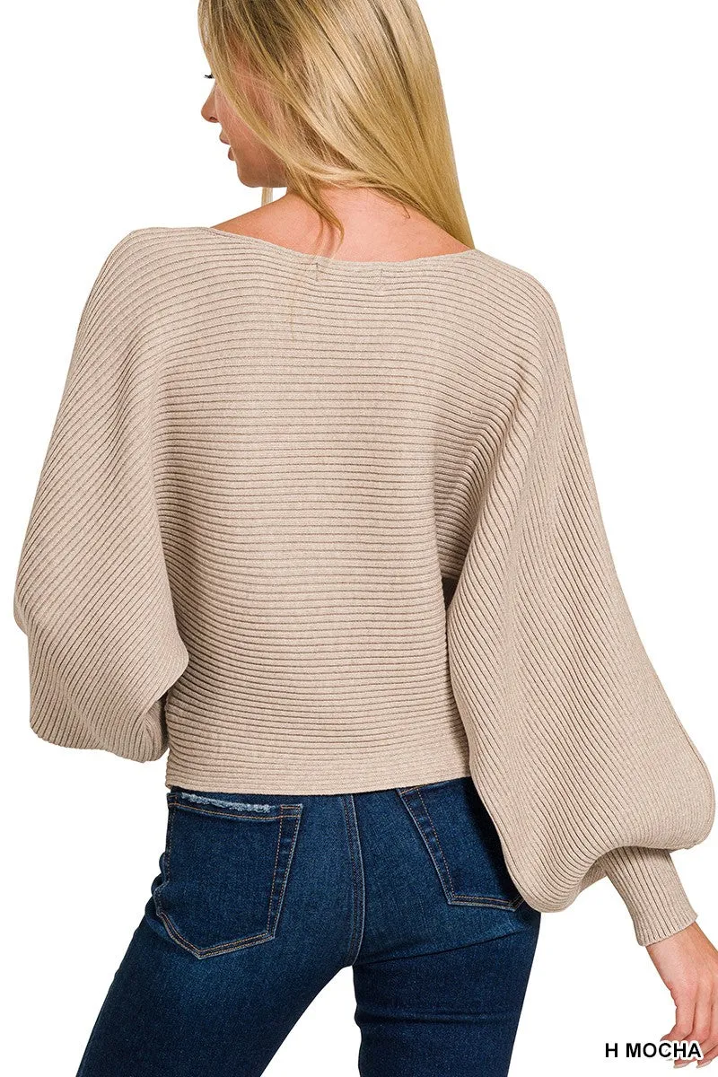 Zenana Boat Neck Balloon Sleeve Sweater sold by Charming Charlie product image thumbnail 3