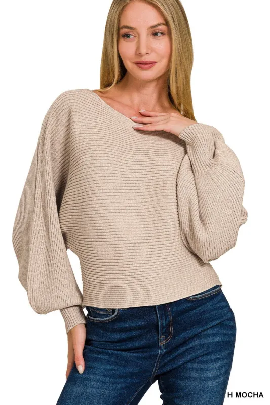 Zenana Boat Neck Balloon Sleeve Sweater made by Trendsi