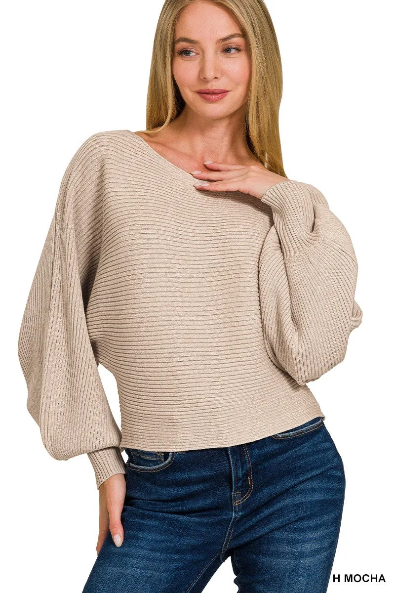 Zenana Boat Neck Balloon Sleeve Sweater sold by Charming Charlie