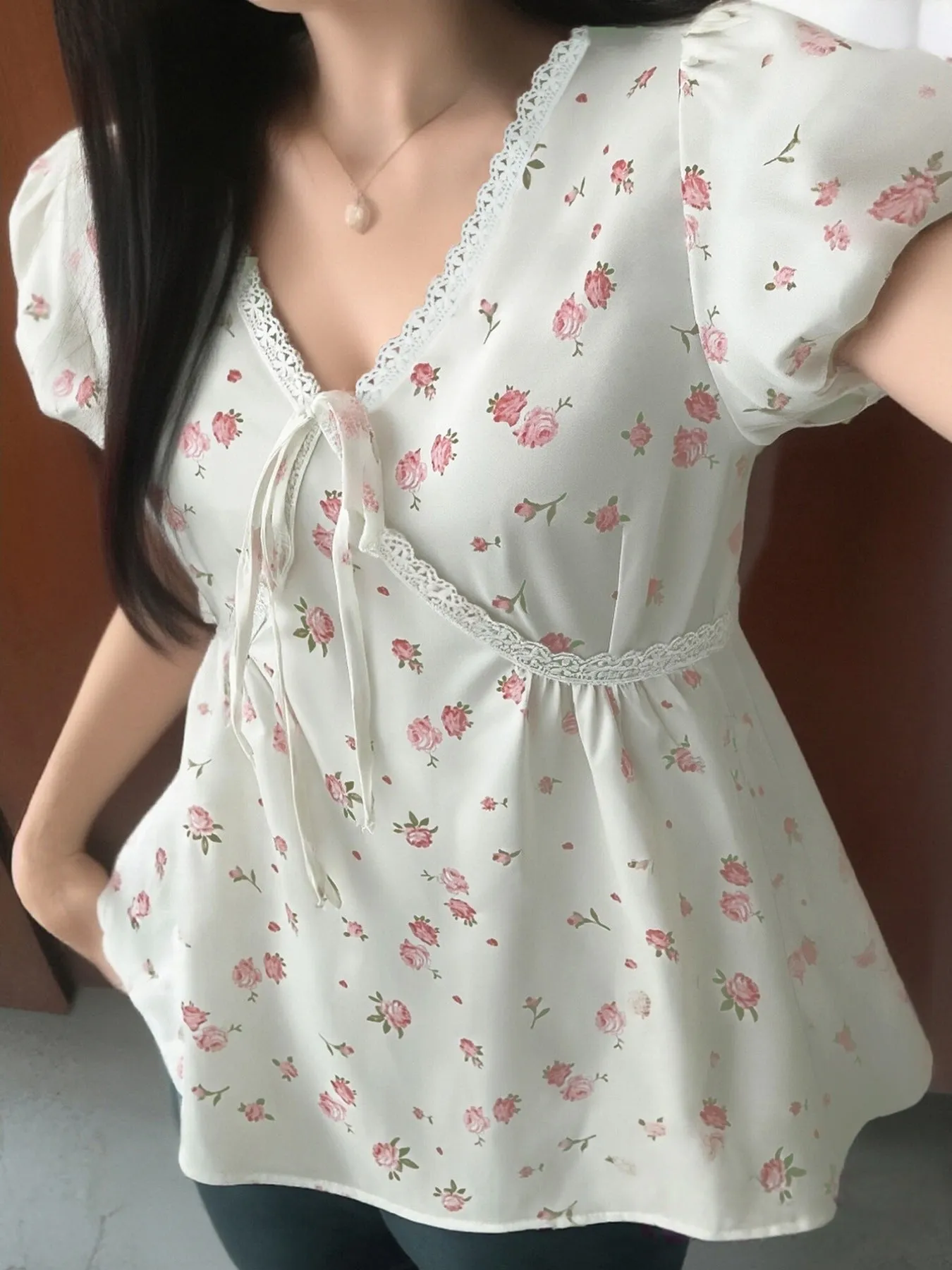 Lace Detail Short Sleeve Blouse sold by Charming Charlie product image thumbnail 4