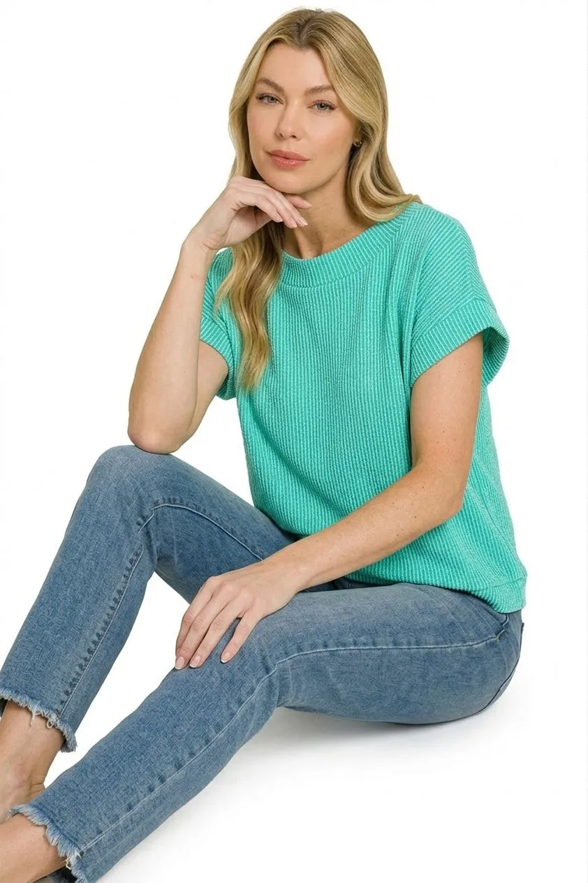 Zenana Raised Rib Cap Sleeve Top sold by Charming Charlie product image thumbnail 2