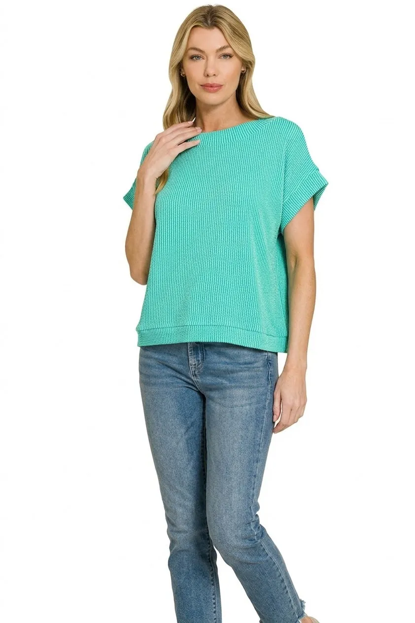 Zenana Raised Rib Cap Sleeve Top sold by Charming Charlie product image thumbnail 3