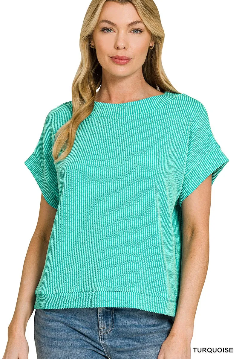 Zenana Raised Rib Cap Sleeve Top sold by Charming Charlie