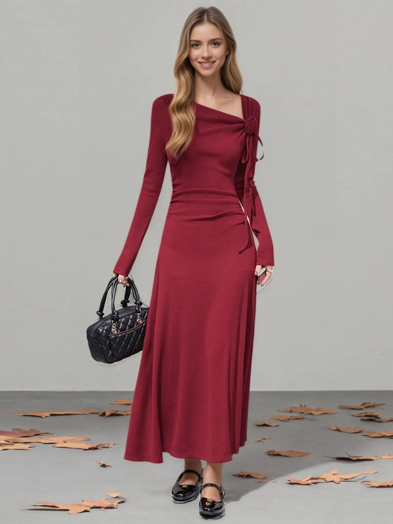 Flower Asymmetrical Neckline Long Sleeve Dress sold by Charming Charlie