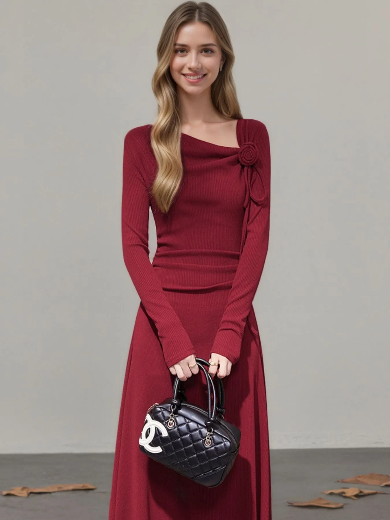 Flower Asymmetrical Neckline Long Sleeve Dress sold by Charming Charlie product image thumbnail 2