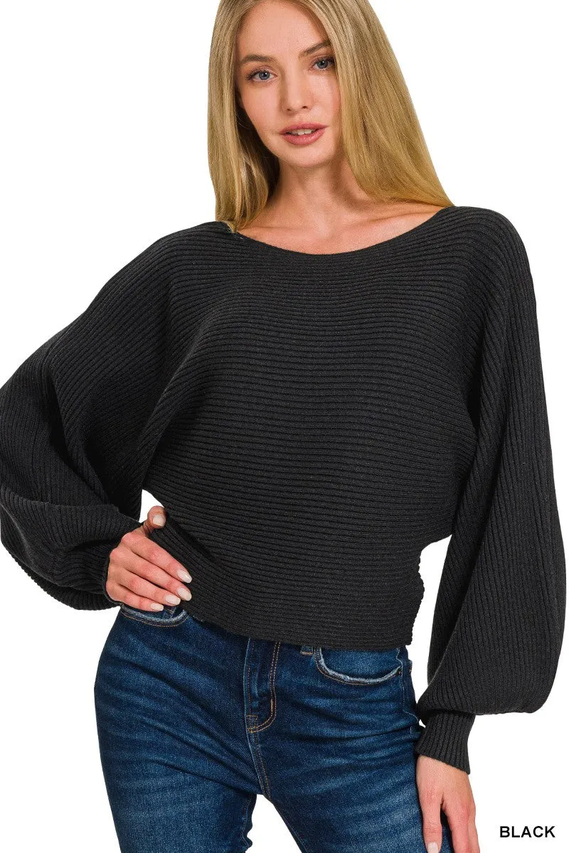 Zenana Boat Neck Balloon Sleeve Sweater sold by Charming Charlie
