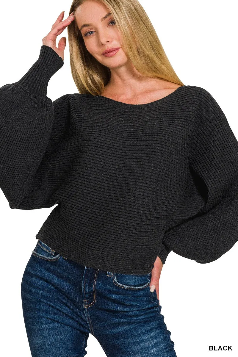 Zenana Boat Neck Balloon Sleeve Sweater sold by Charming Charlie product image thumbnail 2