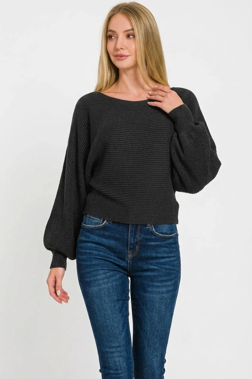 Zenana Boat Neck Balloon Sleeve Sweater sold by Charming Charlie product image thumbnail 3