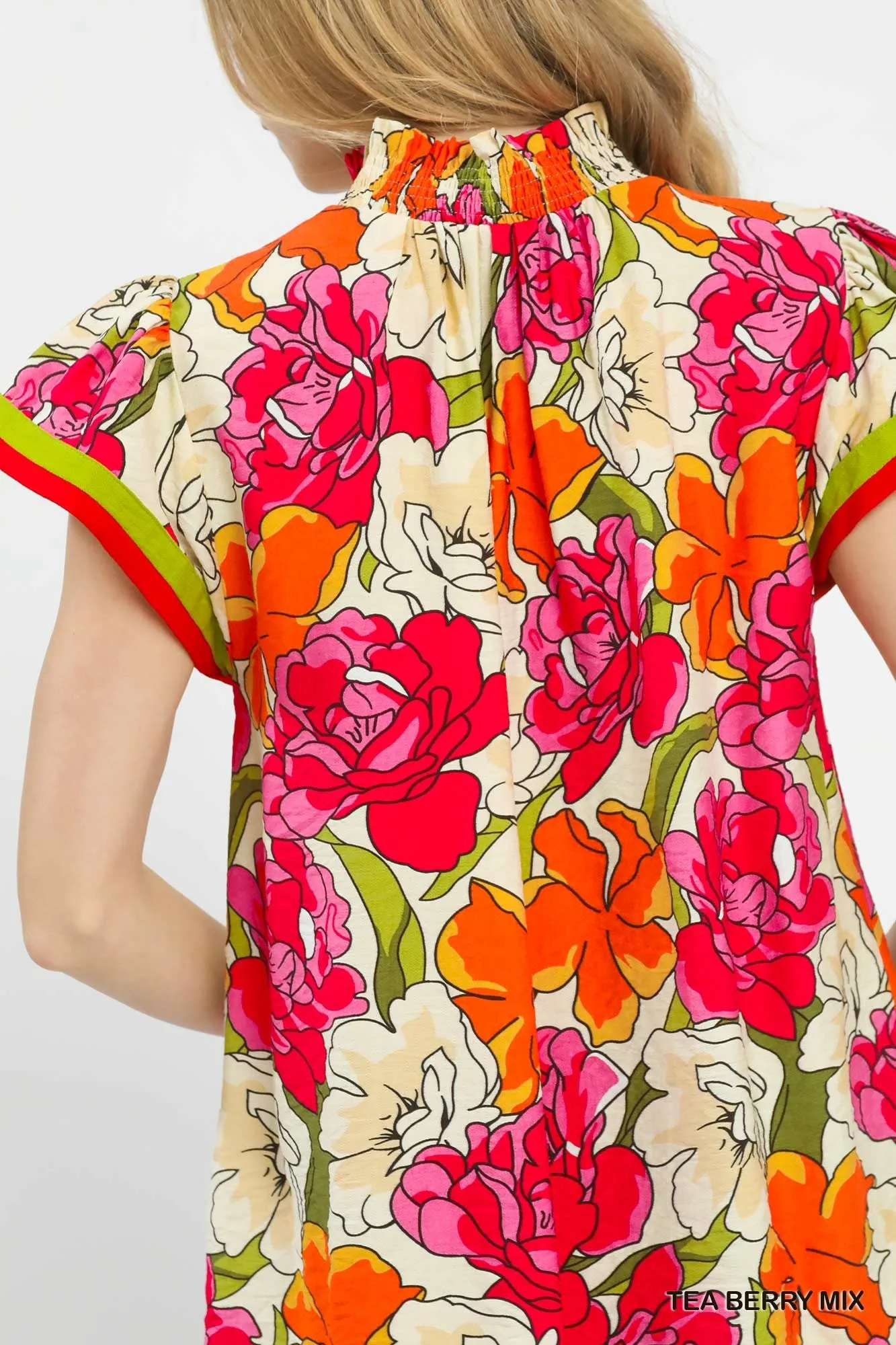 Umgee Floral Print Blouse with Contrast Trim sold by Charming Charlie product image thumbnail 4