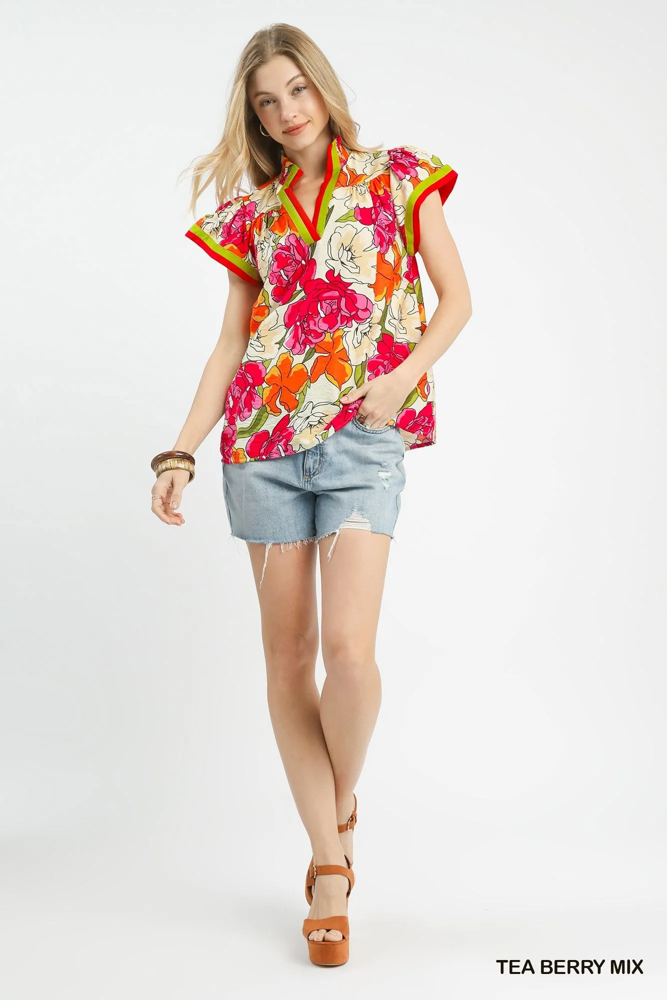Umgee Floral Print Blouse with Contrast Trim sold by Charming Charlie product image thumbnail 5