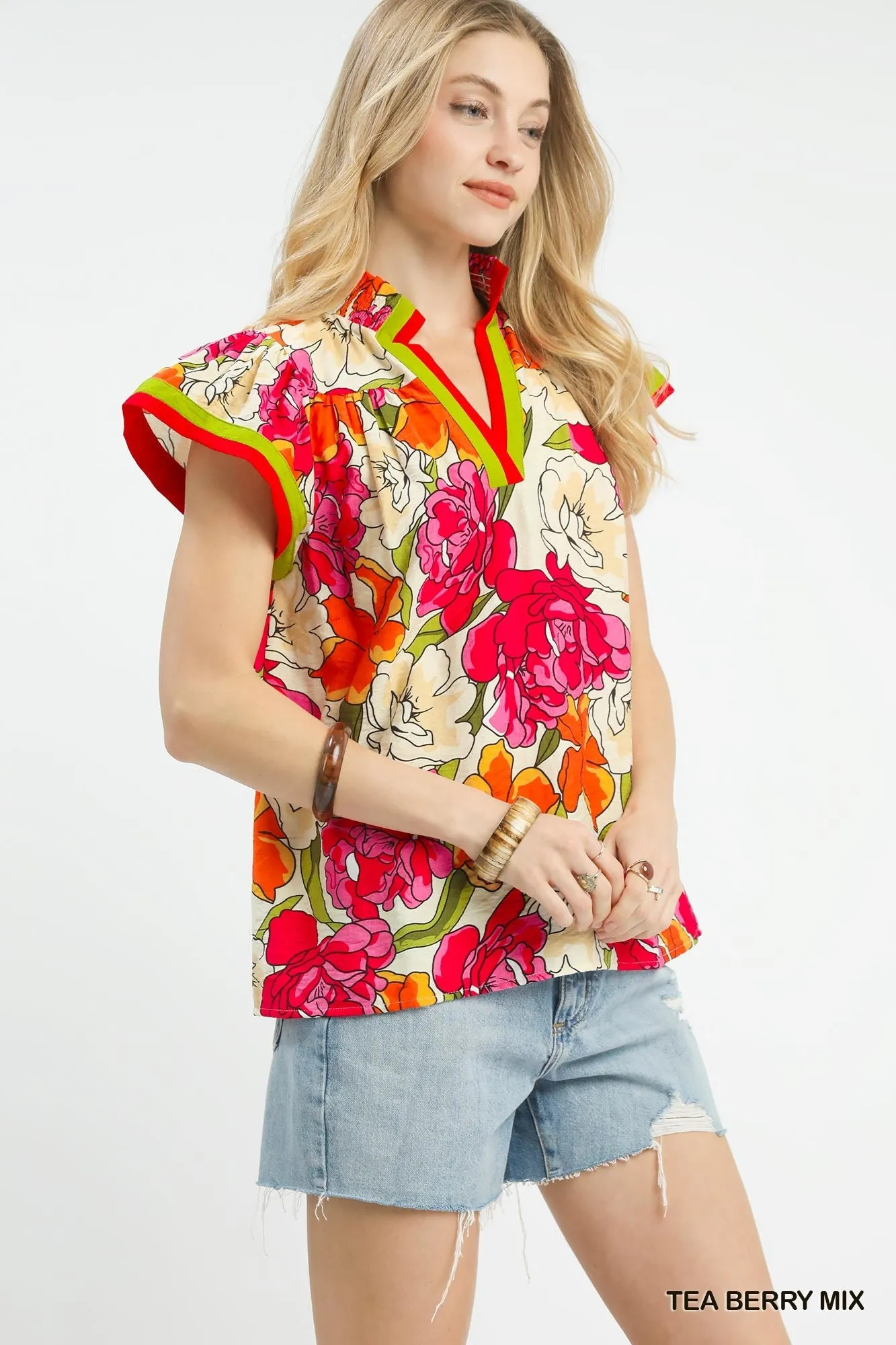 Umgee Floral Print Blouse with Contrast Trim sold by Charming Charlie product image thumbnail 2