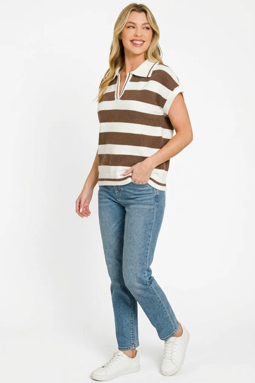 Zenana Striped Collared Short Sleeve Sweater sold by Charming Charlie product image thumbnail 3