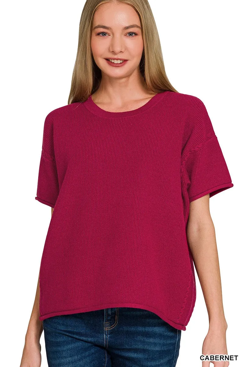 Zenana Viscose Round-neck Short Sleeve Sweater sold by Charming Charlie
