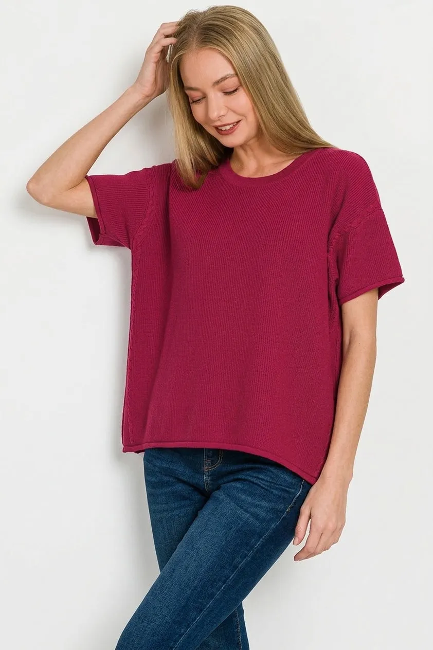 Zenana Viscose Round-neck Short Sleeve Sweater sold by Charming Charlie product image thumbnail 3