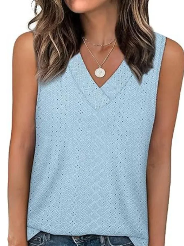Eyelet V-Neck Tank made by Trendsi