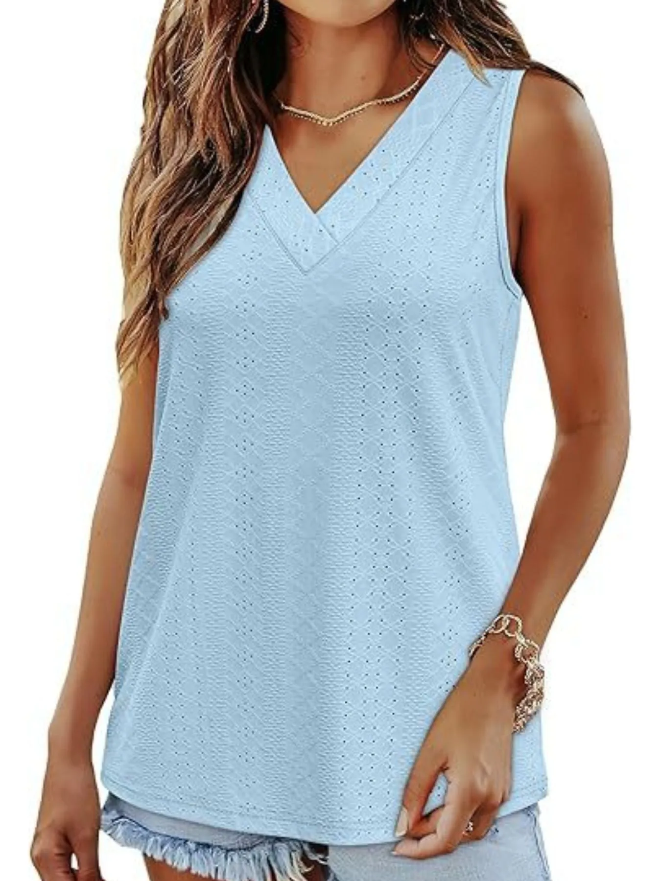 Eyelet V-Neck Tank sold by Charming Charlie product image thumbnail 2