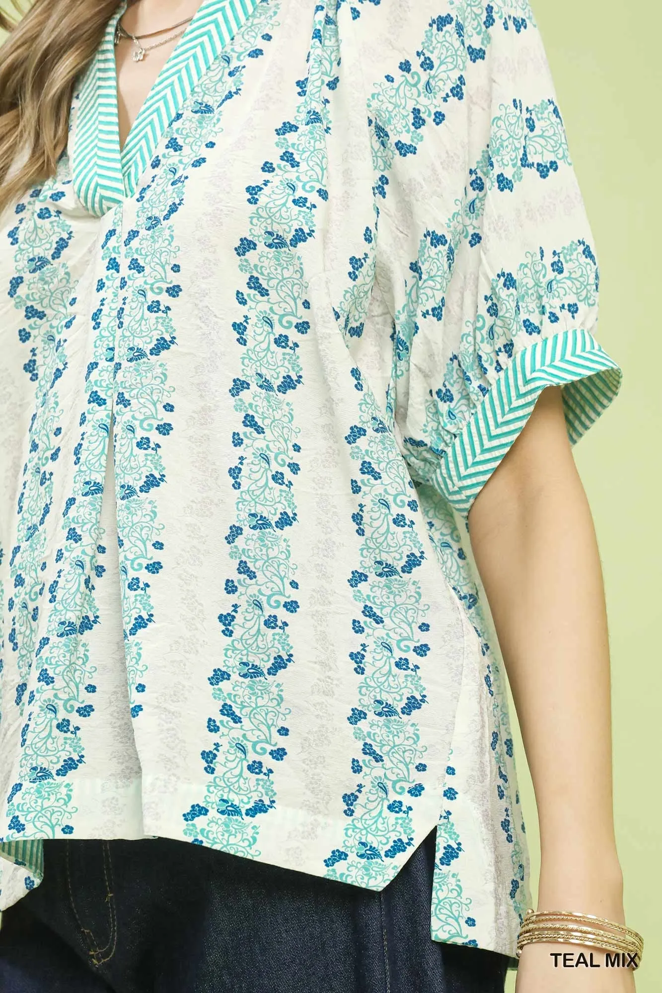 Umgee Mix Print Boho Blouse with Contrast Trim sold by Charming Charlie product image thumbnail 5