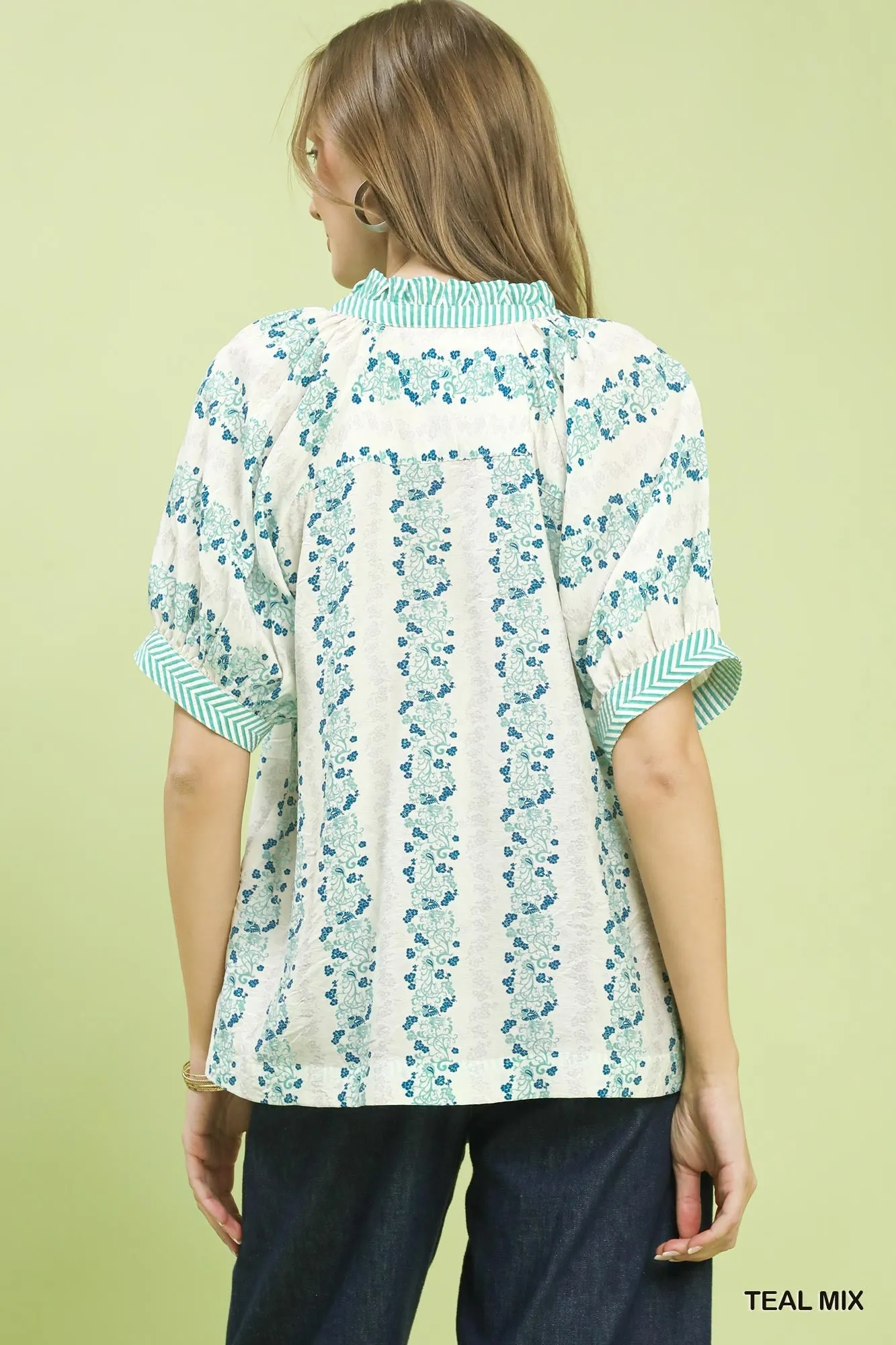 Umgee Mix Print Boho Blouse with Contrast Trim sold by Charming Charlie product image thumbnail 3