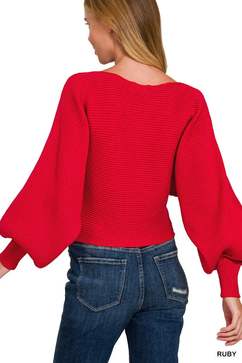 Zenana Boat Neck Balloon Sleeve Sweater sold by Charming Charlie product image thumbnail 2