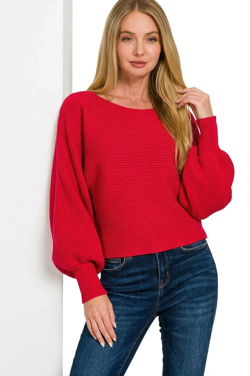 Zenana Boat Neck Balloon Sleeve Sweater sold by Charming Charlie product image thumbnail 3