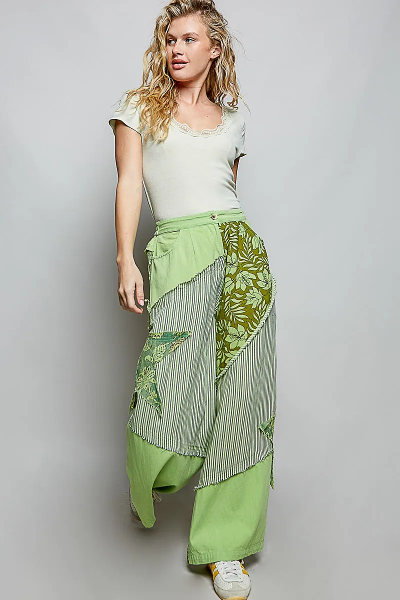 POL Striped Floral Patchwork Wide leg Pants with Side Big Star Patch sold by Charming Charlie product image thumbnail 4