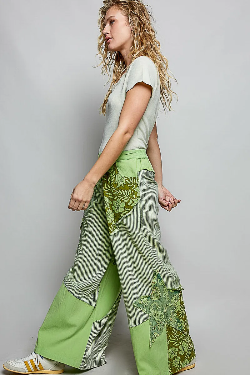POL Striped Floral Patchwork Wide leg Pants with Side Big Star Patch sold by Charming Charlie product image thumbnail 5