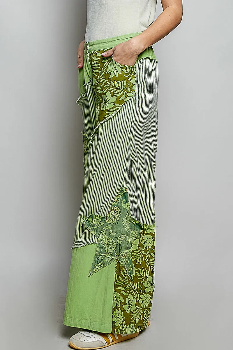 POL Striped Floral Patchwork Wide leg Pants with Side Big Star Patch sold by Charming Charlie product image thumbnail 2