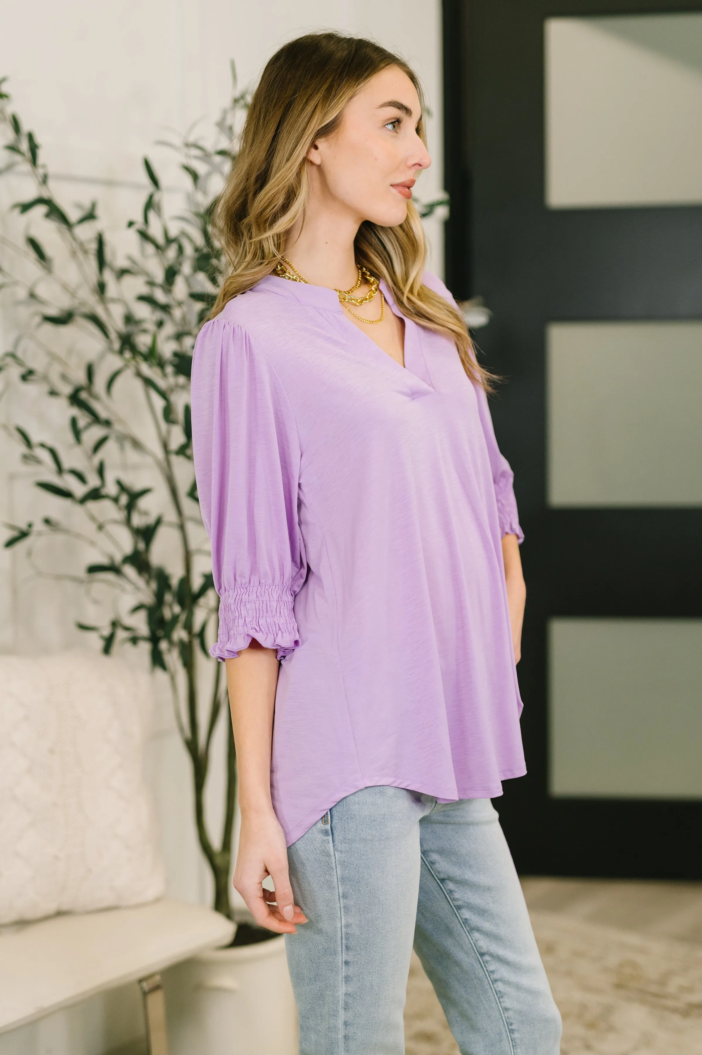 Lizzy Smock Top in Orchid Bloom sold by Charming Charlie product image thumbnail 4