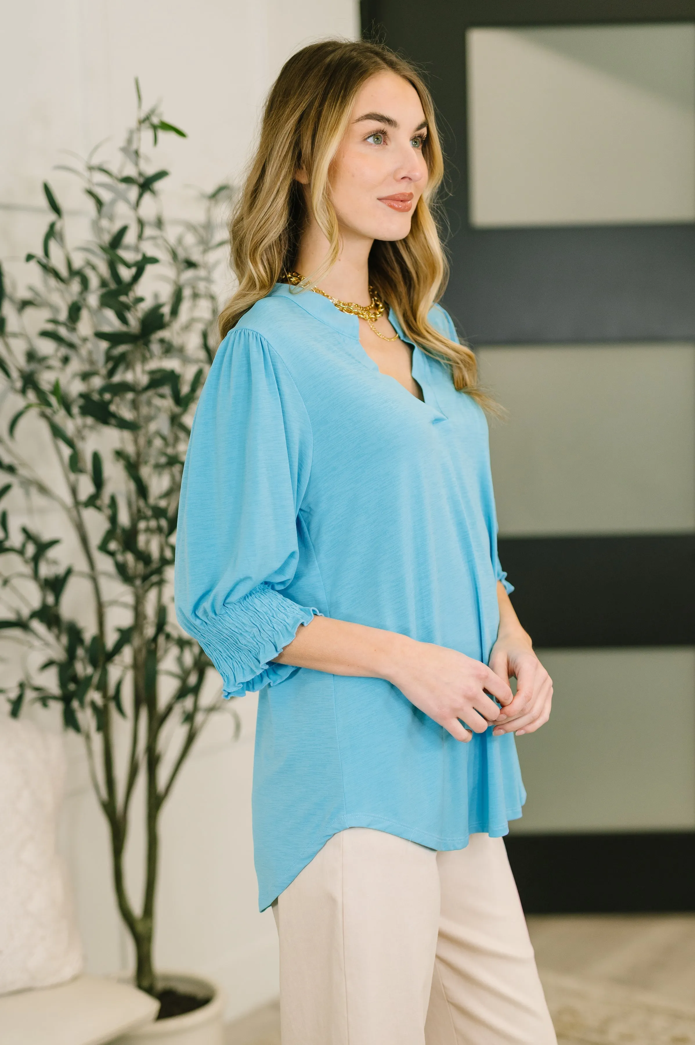 Lizzy Smock Top in Coastal Blue sold by Charming Charlie product image thumbnail 4