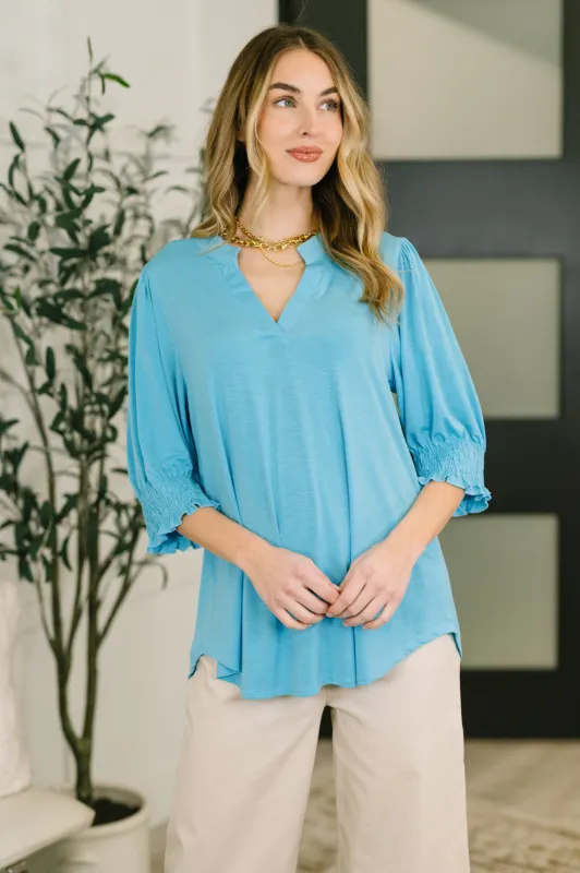 Lizzy Smock Top in Coastal Blue made by Charming Charlie