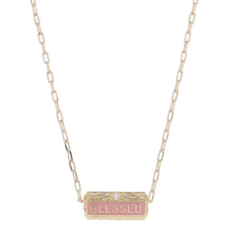 16" 6-Sided Cylinder Bar, White Cross with Crystals, Pink & Gold "BLESSED", Gold Necklace, 3" Ext made by Charming Charlie