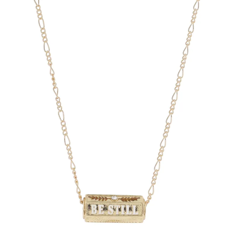 16" 6-Sided Cylinder Bar, Gold Greenery with Crystal, "BE STILL", Gold Starburst Necklace, 3" Ext made by Charming Charlie