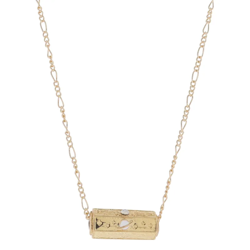 16" 6-Sided Cylinder Bar, Moonstone Crystal & Gold Stars, Gold Starburst, Planet Necklace, 3" Ext made by Charming Charlie