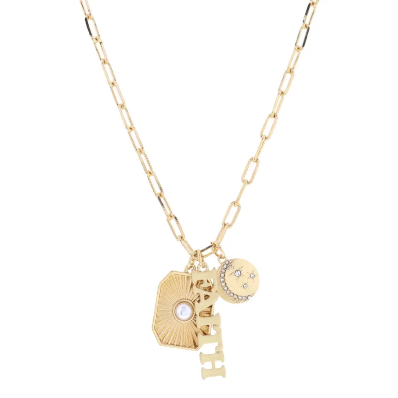16" Faith, Rectangle with Pearl, & Night Sky Disc Necklace, 1", 1", .50" Pendant made by Charming Charlie