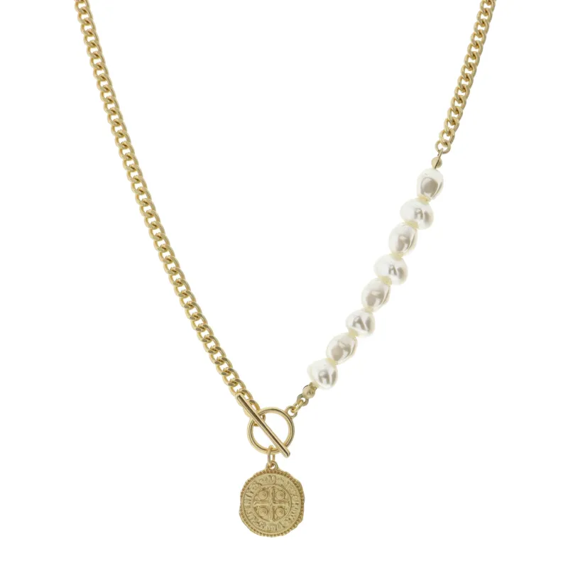 16" Chain & Pearl with Decorative Cross Circle Necklace, 3" Ext made by Charming Charlie