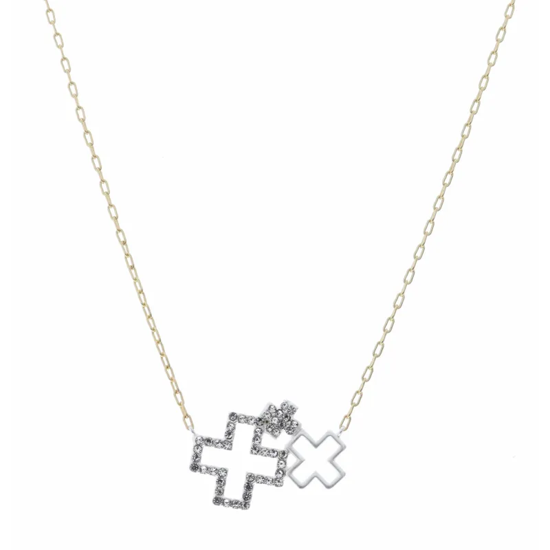 16" Two Tone, Open Cross, Small and Crystal Crosses Necklace, 3" Ext made by Charming Charlie