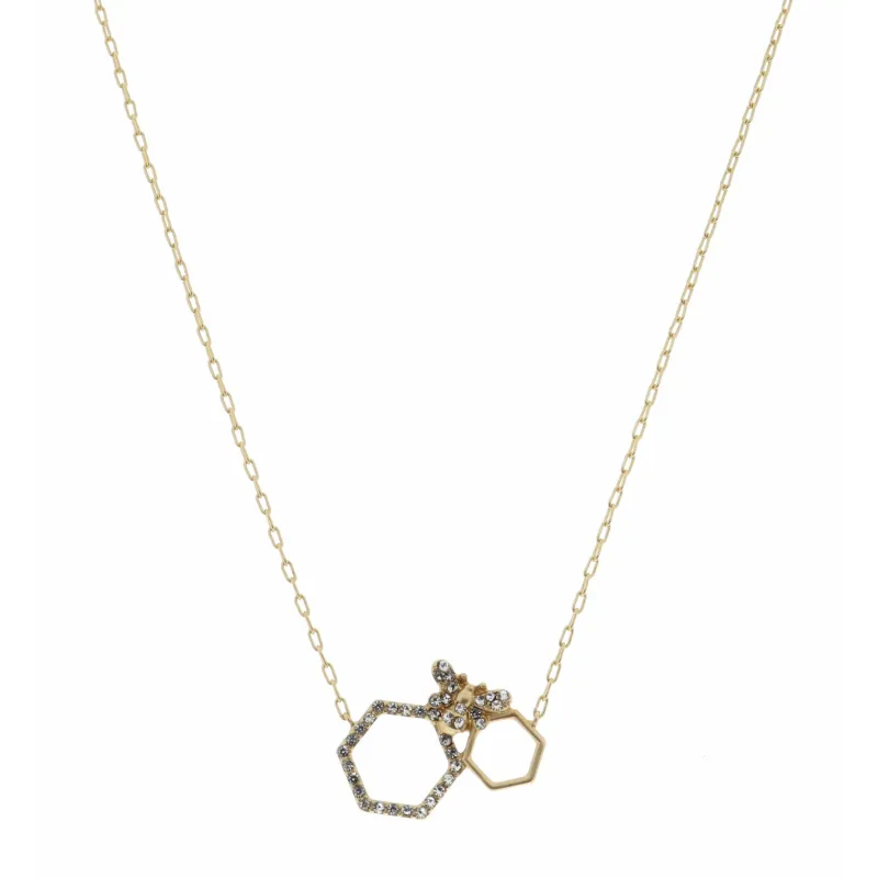 16" Gold, Open Hexagon, Small and Crystal Hexagons Necklace, 3" Ext made by Charming Charlie