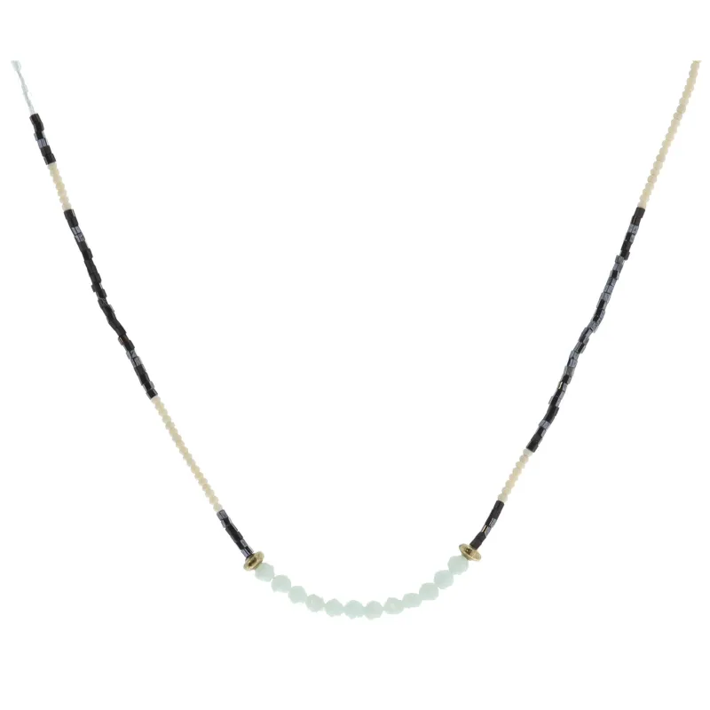 Navy, Black, Ivory, Icy Blue Beaded with Icy Blue Faceted Beaded Portion Necklace made by Charming Charlie