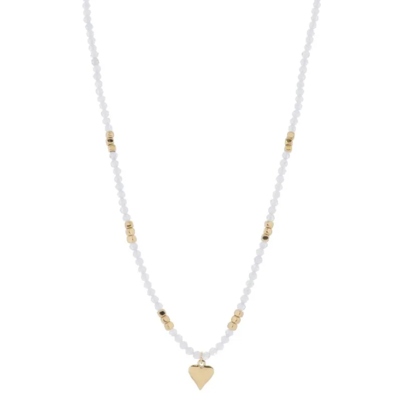 16" Moonstone Mini Faceted Beaded with Gold Bead Accents and Gold Heart Necklace, 3" Ext made by Charming Charlie