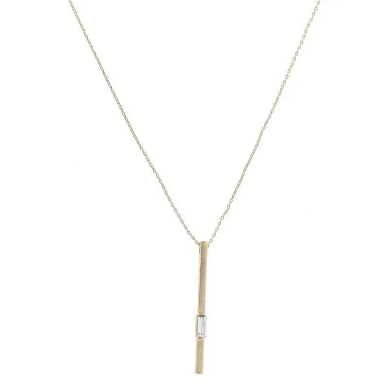 Long Gold Bar with Baguette Crystal Necklace made by Charming Charlie